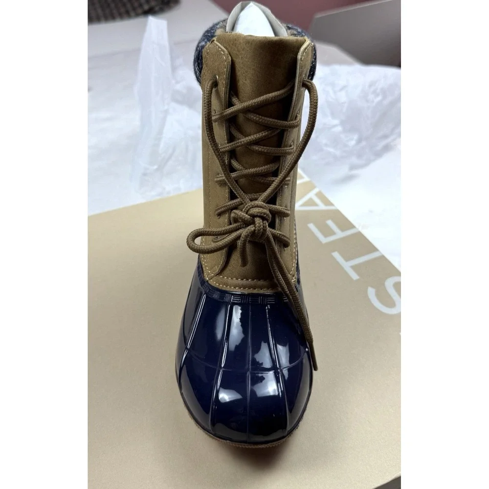 Women's Cold Weather Evi Duck Boot‎ Brown/Navy Size 6 JUSTFAB New Outdoor Chore